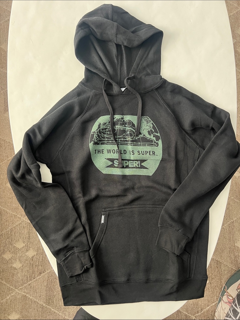 NWT Vintage SUPER Surf + Skate Gray Aviation Graphic Black Pullover Hoodie Men